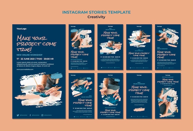 PSD histórias de instagram de workshop de criatividade