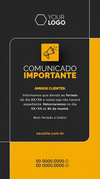 Histórias de mídia social anúncio de negócios importante fundo preto com amarelo
