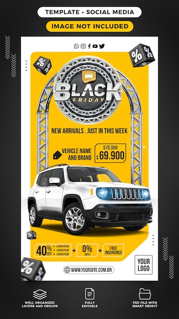 Histórias de mídia social com notícias de carros na black friday apenas nesta semana