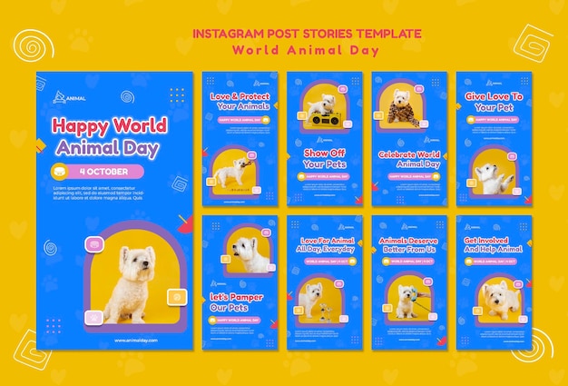 Histórias de mídia social do Dia Mundial dos Animais