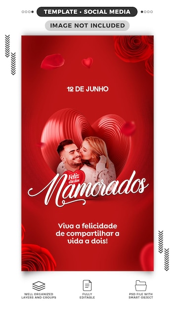 PSD histórias de mídia social feliz dia dos namorados apaixonado