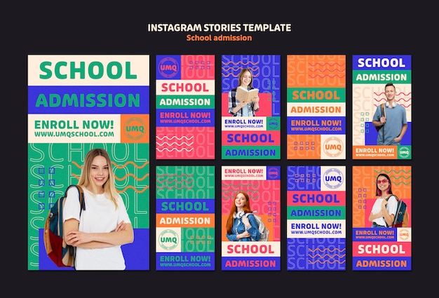 PSD histórias do instagram de admissão escolar de design plano