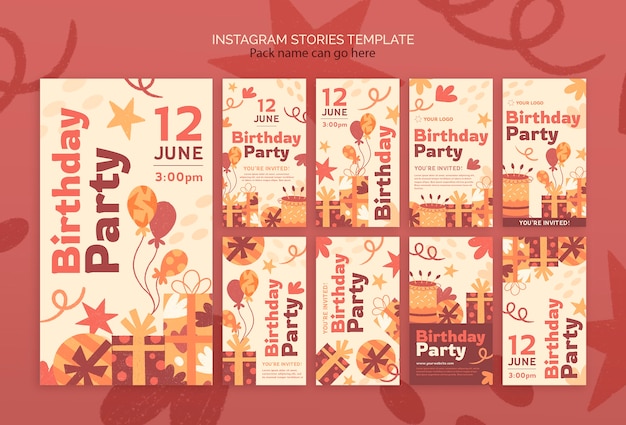 Histórias do instagram de celebração de aniversário de design plano