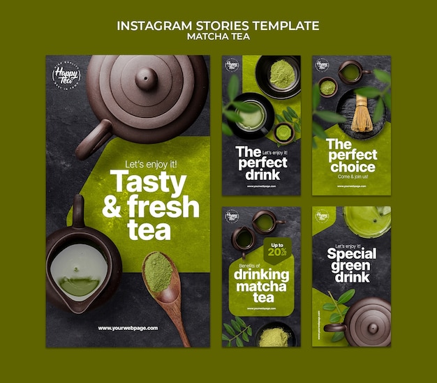 Histórias do instagram de chá matcha