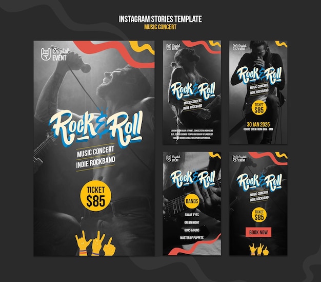 Histórias do Instagram de concertos de rock