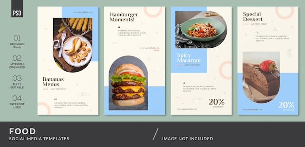 Histórias do Instagram de design de mídia social de alimentos