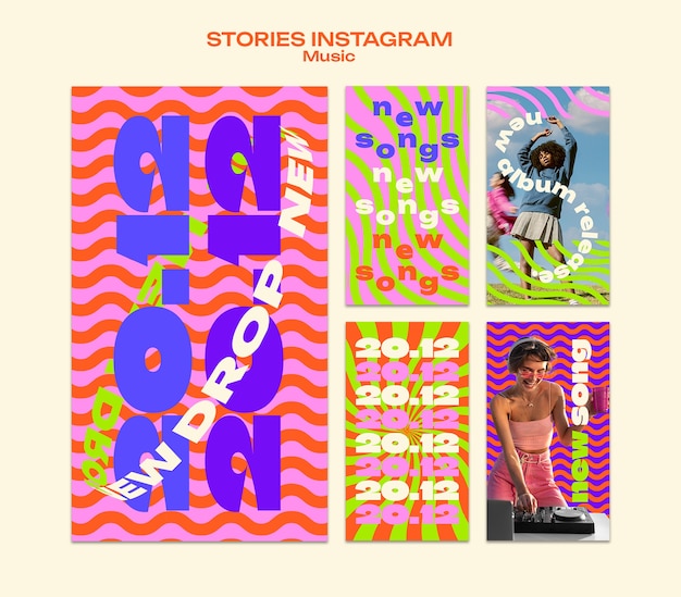 PSD histórias do instagram de lançamento de música de design plano