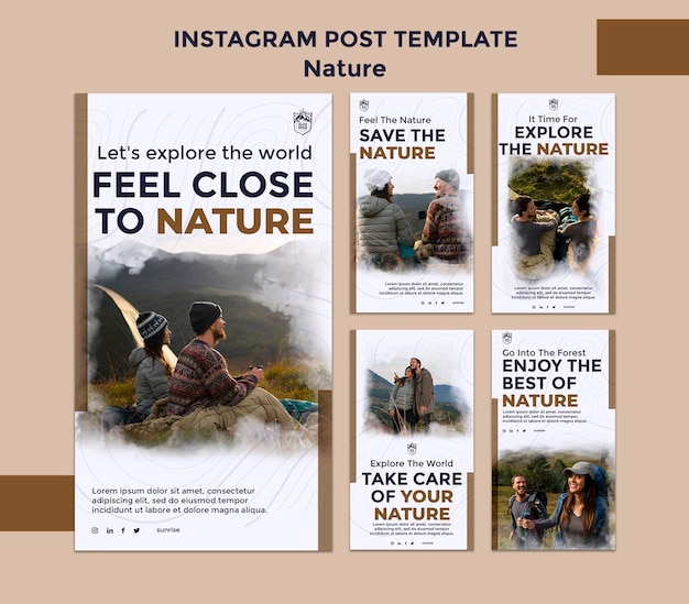 PSD histórias do instagram de retiro na natureza de design plano