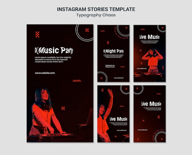 PSD histórias do instagram do caos da tipografia