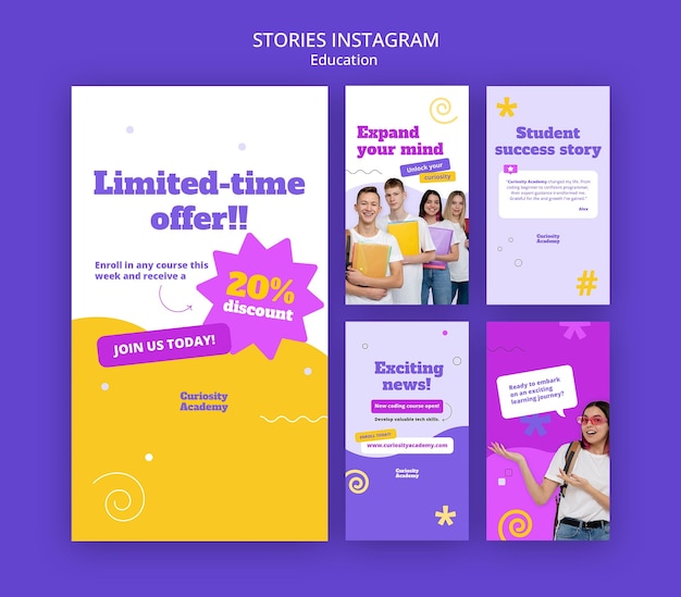 Histórias do instagram do conceito de educação de design plano