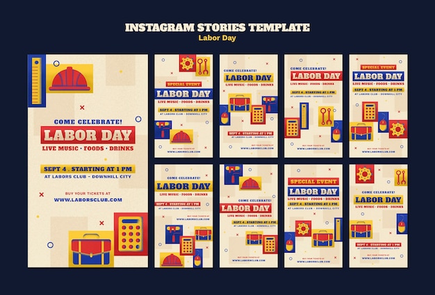 Histórias do instagram do dia do trabalho de design plano