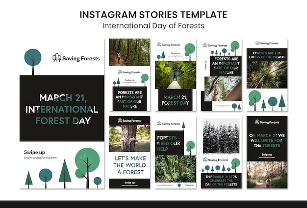 PSD histórias do instagram do dia internacional das florestas