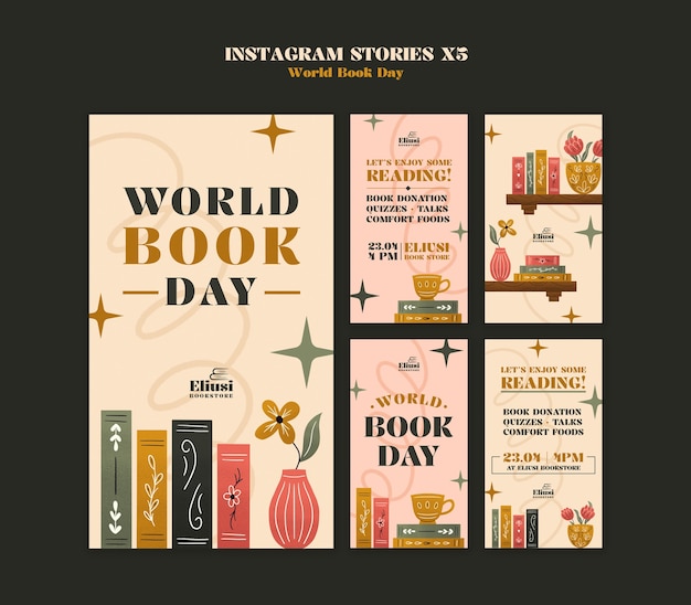 PSD histórias do instagram do dia mundial do livro