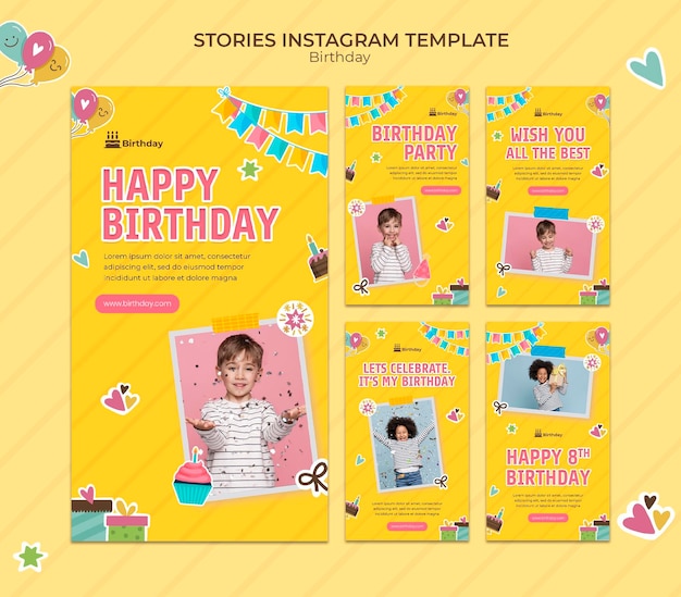 PSD historias de feliz cumpleaños en instagram