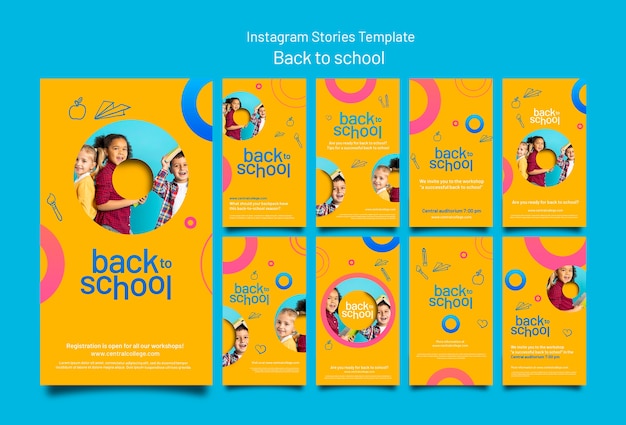 PSD historias geométricas de instagram de regreso a la escuela