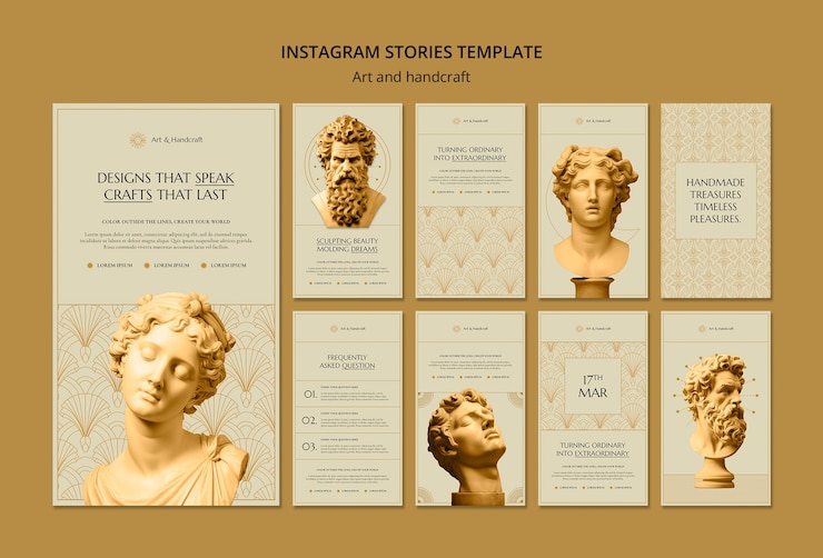 PSD historias de instagram de artes y artesanías de diseño plano