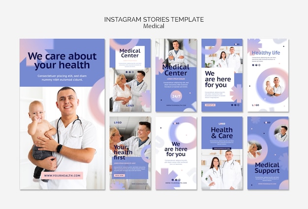 PSD historias de instagram de atención médica gradiente