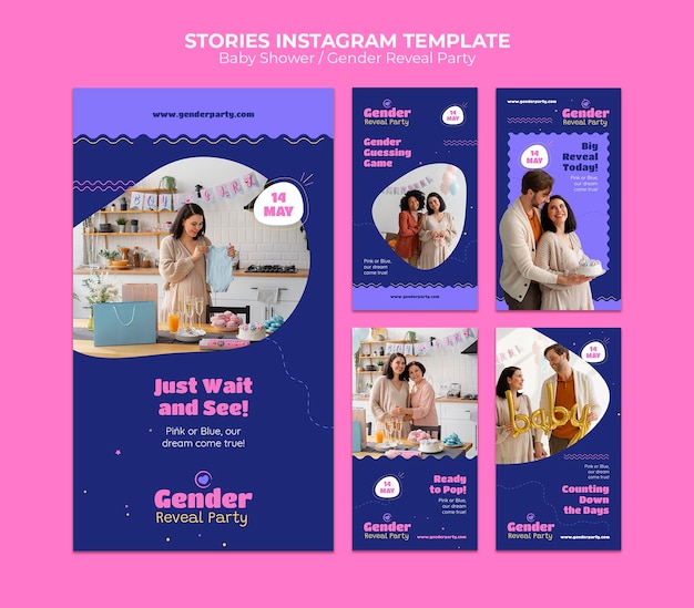 PSD historias de instagram de baby shower de diseño plano