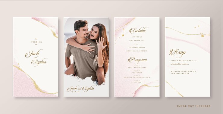 PSD historias de instagram de bodas con acuarela rosa
