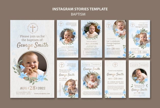 PSD historias de instagram de celebración de bautismo floral