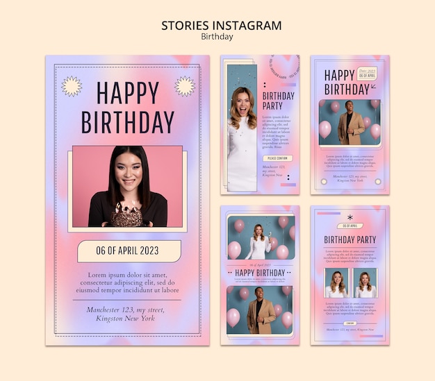 PSD historias de instagram de celebración de cumpleaños