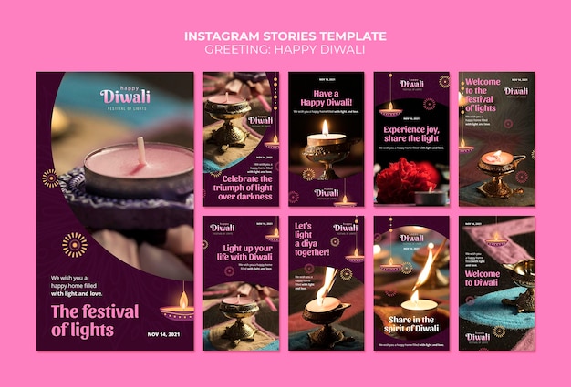 PSD historias de instagram de celebración de diwali