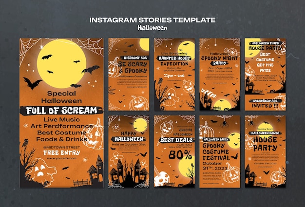 PSD historias de instagram de celebración de halloween