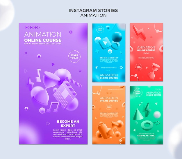 PSD historias de instagram de clase de animación