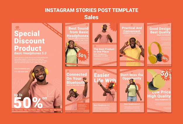 PSD historias de instagram con descuento de ventas.