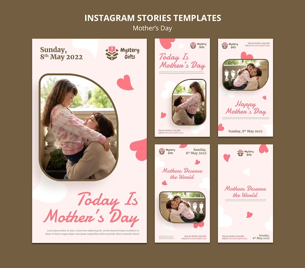 Historias de instagram del día de la madre con forma de corazón.