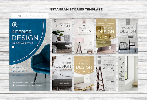 PSD historias de instagram de diseño de interiores