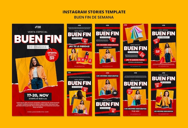 PSD historias de instagram de diseño plano buen fin.