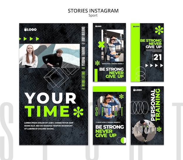 PSD historias de instagram de entrenamiento deportivo de diseño plano