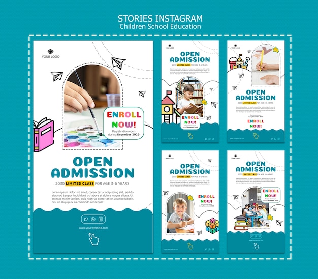 Historias de instagram de la escuela de niños