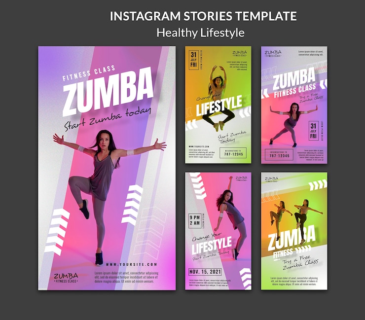 PSD historias de instagram de estilo de vida saludable de zumba