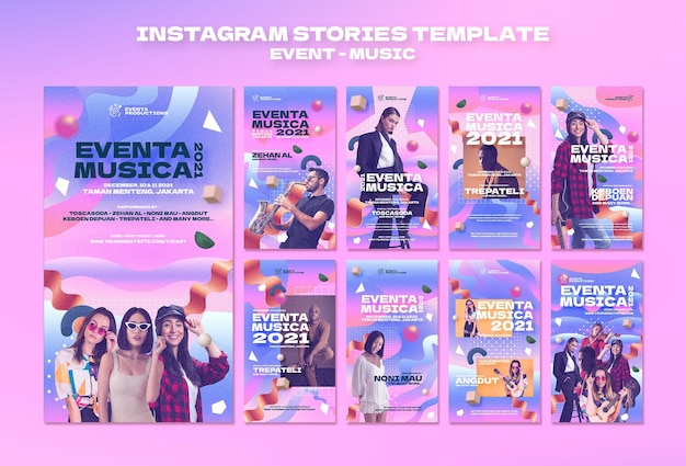 PSD historias de instagram de eventos musicales en estilo retro