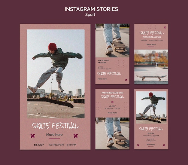 PSD historias de instagram del festival de skate