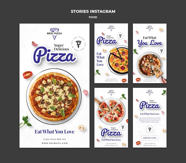 PSD historias de instagram de pizza deliciosa