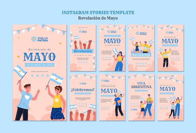 PSD historias de instagram de la revolución de mayo