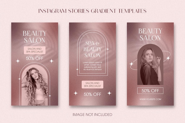 Las historias de instagram del salón de belleza establecen la plantilla de degradado granulado de boho para las redes sociales