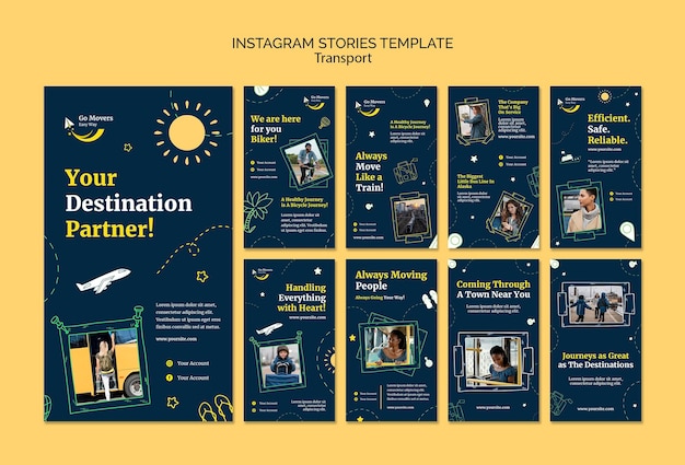 PSD historias de instagram del servicio de transporte