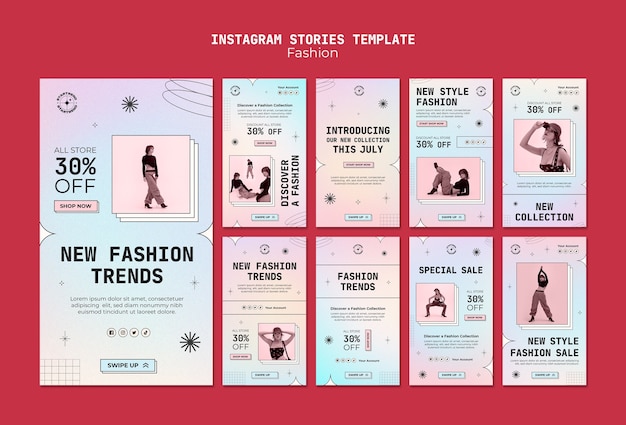 PSD historias de instagram de tendencias de moda degradadas