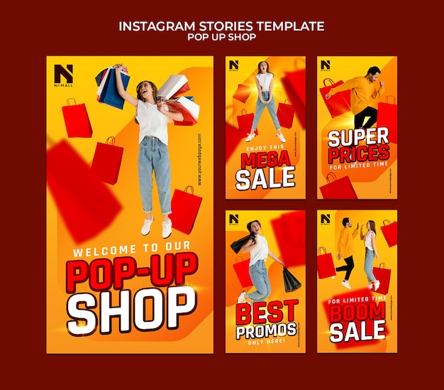 PSD historias de instagram de tienda emergente