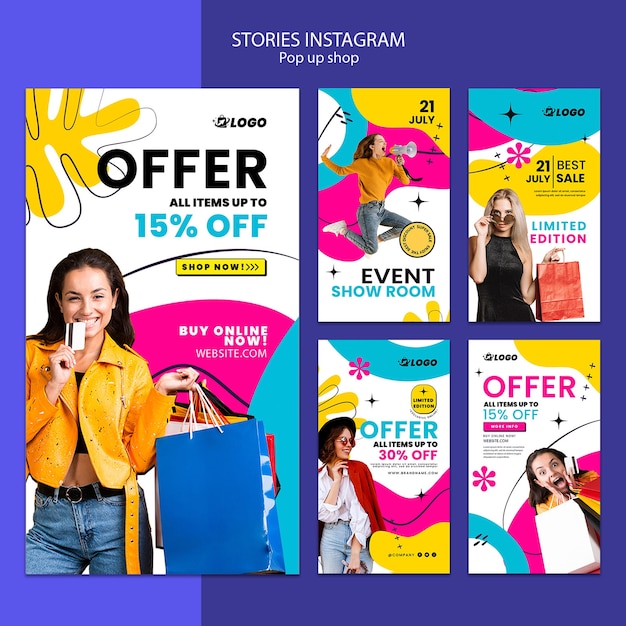 PSD historias de instagram de tienda emergente