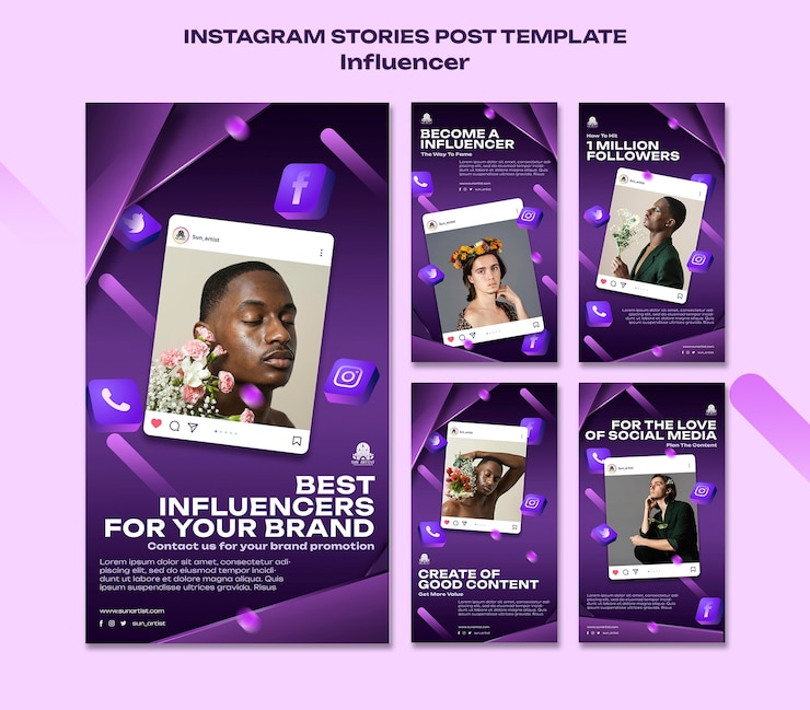 PSD historias de instagram de trabajo de influencer degradado