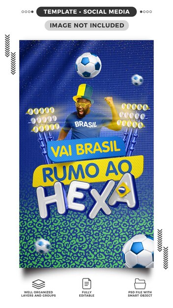 PSD histórias nas redes sociais copa do mundo leva o brasil ao hexacampeonato