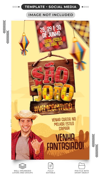 PSD histórias nas redes sociais festa de são joão vem com tudo