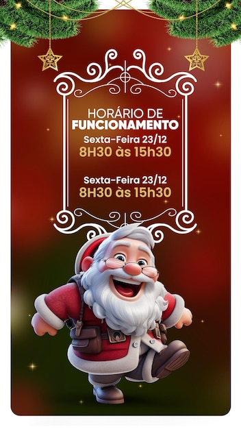 PSD histórias nas redes sociais horário de funcionamento do natal