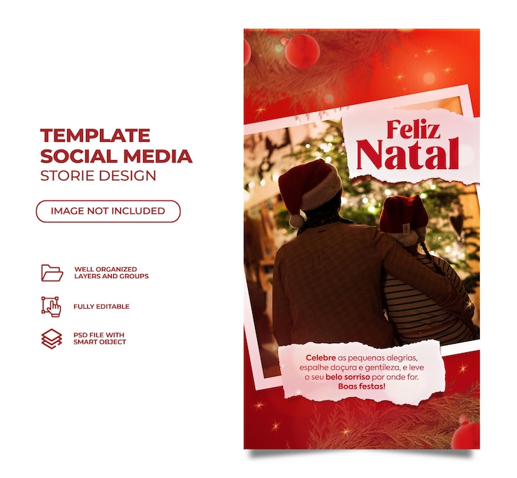 PSD historias de navidad feliz en el diseño de plantillas de redes sociales portuguesas