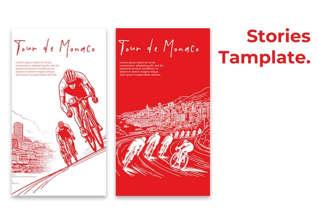Historias promocionales de Instagram del Tour de Mónaco con ilustraciones de ciclistas